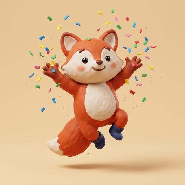 Humi jumping in the air throwing confetti